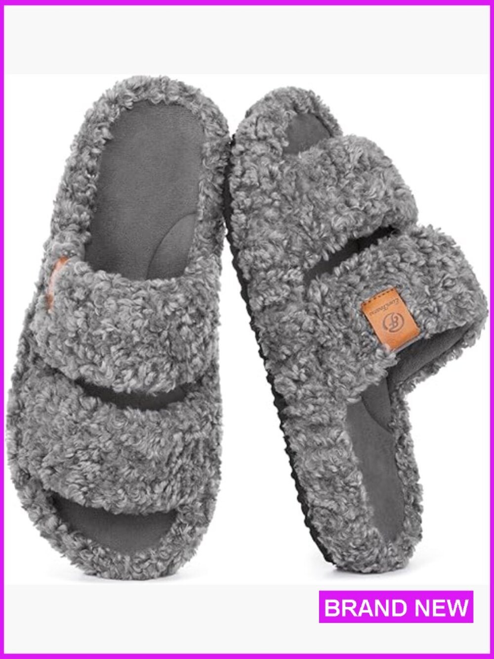 Fuzzy Open-Toe Slippers Memory Foam House Shoes Cozy Slip-On Bedroom Slippers